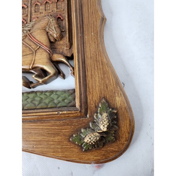 Vintage Burwood Victorian Carriage Horses Carved Dimensional Wall Plaque - Picture 2 of 9